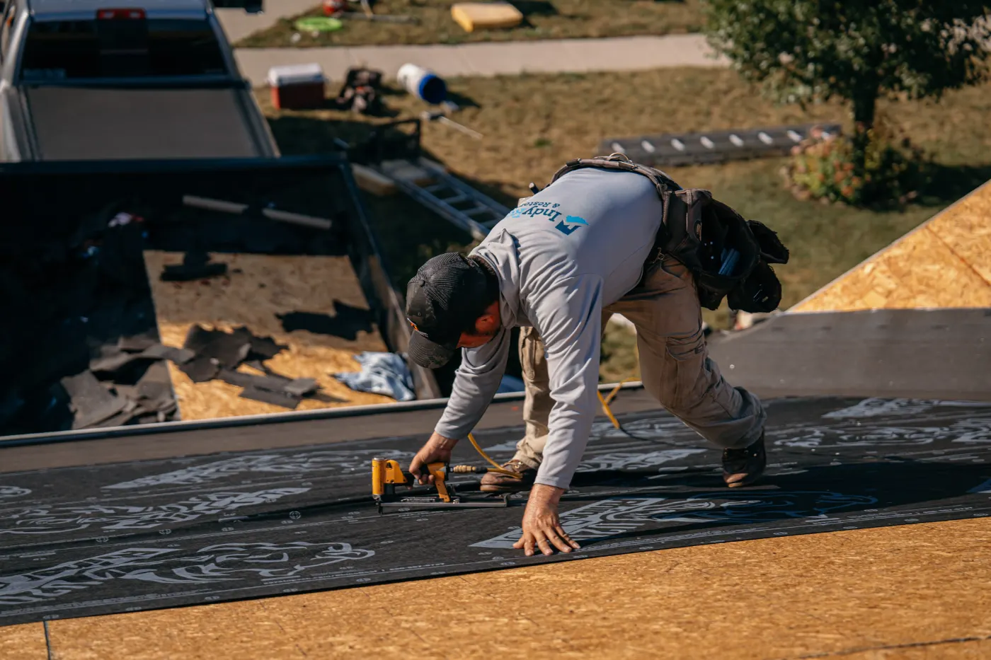 Tarping and dry-in on a The Parks at Prestwick commercial roof